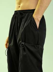 GENTILAND Hombres Pantalones con bolsillo lateral de cintura con cordón - Negro - Ver 4
