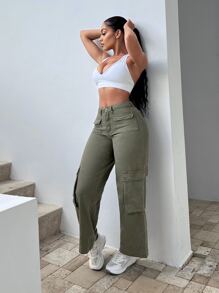 Flap Pocket Cargo Jeans - Green - View 3