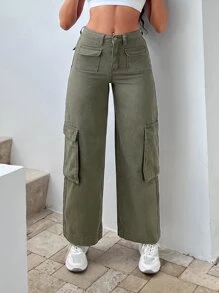 Flap Pocket Cargo Jeans - Green - View 4