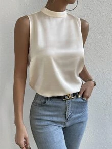 Zolique Draped Back Satin Blouse - Apricot - View 2