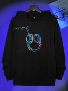Manfinity Men Reflective Headphone Print Hoodie - Black - View 1