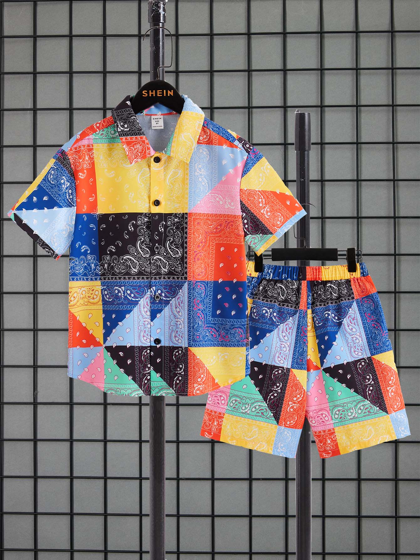 SHEIN Bộ hai mảnh Trai Nút phía trước Paisley Boho - Nhiều màu - Xem 1