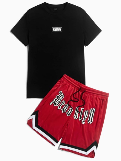 Guys Letter Graphic Tee & Drawstring Waist Shorts