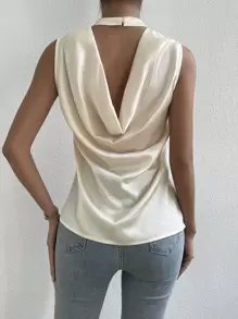 Zolique Draped Back Satin Blouse - Apricot - View 5