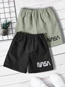 SHEIN Toddler Boys 2pcs Letter Graphic Shorts - Multicolor - View 1