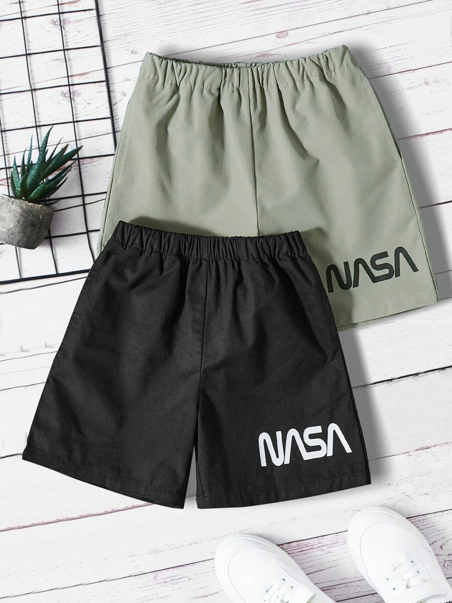 SHEIN Toddler Boys 2pcs Letter Graphic Shorts - Multicolor - View 1