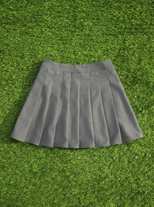 SHEIN Qutie 素色百褶半身裙 - 灰色 - 查看 2