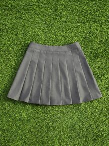 SHEIN Qutie 素色百褶半身裙 - 灰色 - 查看 3