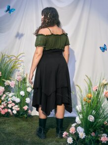 ROMWE Fairycore Đầm Plus Size Bất đối xứng Ren lên màu trơn Thanh lịch - Nhiều màu - Xem 2