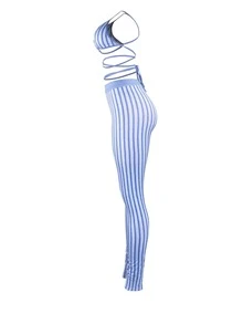 à rayures croisé dos-nu à nœud Top à fines brides & Legging - Bleu azur - Voir 3
