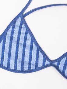 à rayures croisé dos-nu à nœud Top à fines brides & Legging - Bleu azur - Voir 4