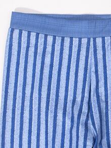 à rayures croisé dos-nu à nœud Top à fines brides & Legging - Bleu azur - Voir 5