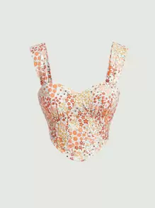 SHEIN MOD Áo hai dây Bất đối xứng Dải chun Họa tiết hoa Boho - Nhiều màu - Xem 1