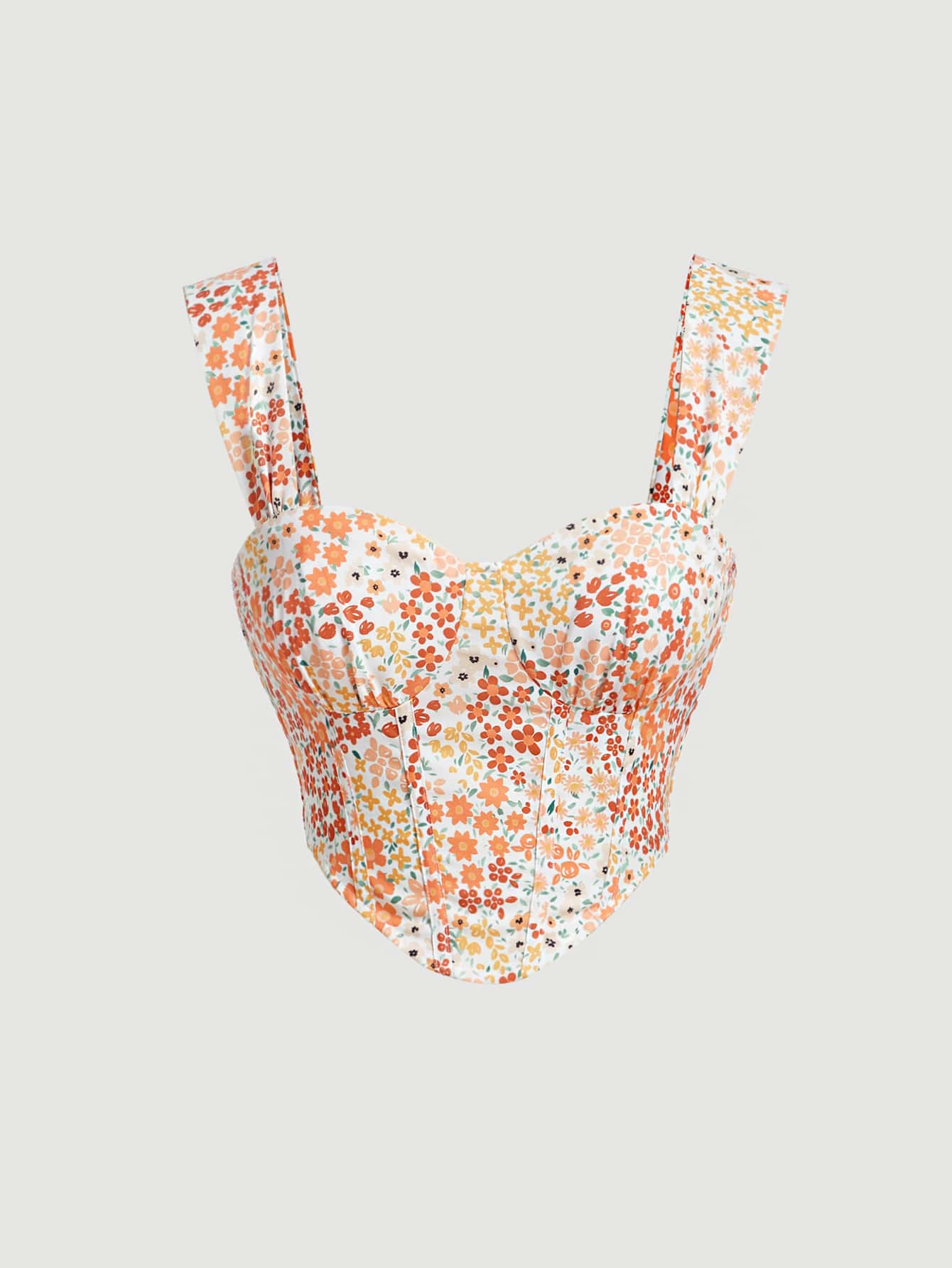 SHEIN MOD Áo hai dây Bất đối xứng Dải chun Họa tiết hoa Boho - Nhiều màu - Xem 1