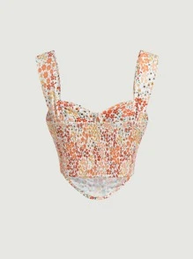 SHEIN MOD Áo hai dây Bất đối xứng Dải chun Họa tiết hoa Boho - Nhiều màu - Xem 2