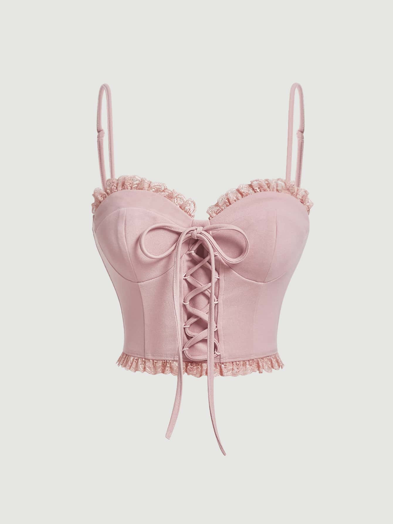 SHEIN MOD 褶邊前繫帶吊帶上衣