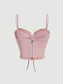 SHEIN MOD 褶邊前繫帶吊帶上衣