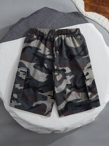 SHEIN 男孩迷彩印花翻蓋口袋貼布細節工裝短褲