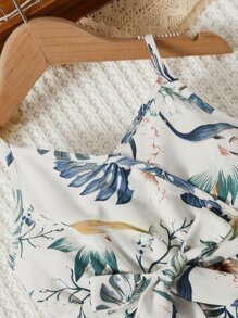 SHEIN Leap Crew Young Girl Tropical Print Belted Cami Romper