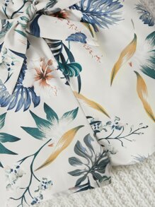 SHEIN Leap Crew Young Girl Tropical Print Belted Cami Romper