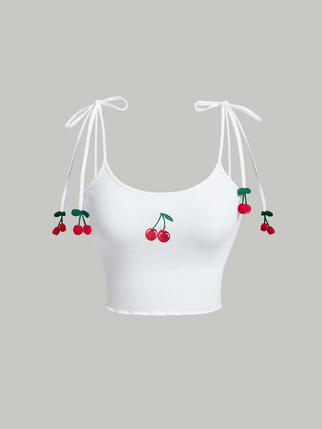 SHEIN MOD Cherry Embroidery Lettuce Trim Cami Top