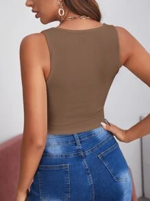 SHEIN BAE Áo hai dây Bất đối xứng màu trơn Giải trí - Màu nâu  Mocha - Xem 2