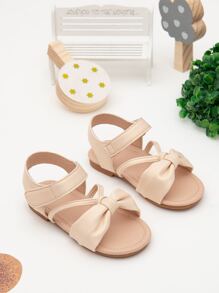 踝帶涼鞋女孩抽褶細節結飾魔術貼平底涼鞋 - 杏色 - 查看 5