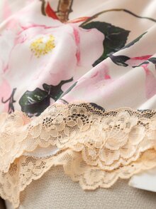 Conjunto de pijama con estampado floral ribete con encaje de satén - Multicolor - Ver 3