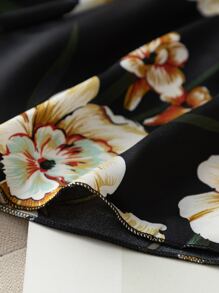 Floral Print Satin PJ Set - Black - View 4