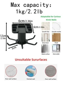 1入組360度旋轉廚房家庭墻面自粘鉤6鉤懸掛架 - 黑色 - 查看 2