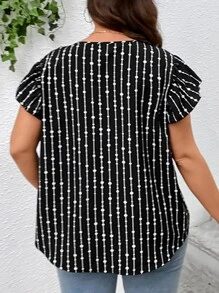 SHEIN LUNE Plus Polka Dot Print Cut Out Butterfly Sleeve Blouse - Black and White - View 2
