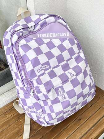 Mädchen Funktionaler Rucksack mit Plaid & Buchstabe Muster