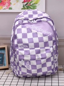 女孩格紋和字母圖案功能背包 - 彩色 - 查看 2