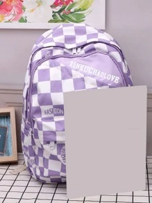 女孩格紋和字母圖案功能背包 - 彩色 - 查看 4
