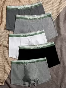 男士5入組腰部字母條帶平角內褲 - 彩色 - 查看 1