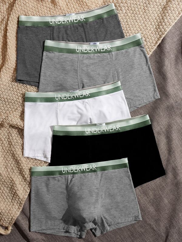 Men 5pcs Letter Tape Waist Boxer Brief