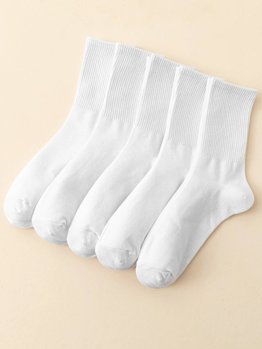 5 pares Calcetines de tripulación unicolor - Blanco - Ver 1