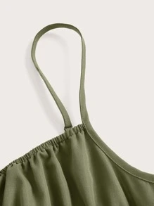 ROMWE Robe À Fines Brides Unicolore À Ruchés À Volants - Militaire verte - Voir 4