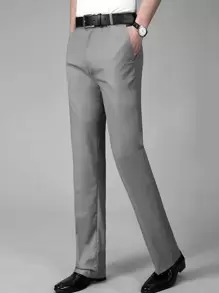 Men Suit Pants Nút Túi Dây kéo màu trơn - Xám - Xem 1