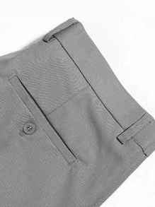 Men Suit Pants Nút Túi Dây kéo màu trơn - Xám - Xem 3