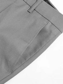 Men Suit Pants Nút Túi Dây kéo màu trơn - Xám - Xem 5