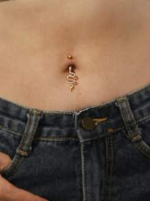 Cubic Zirconia Snake Decor Navel Belly Ring - Yellow Gold - View 1