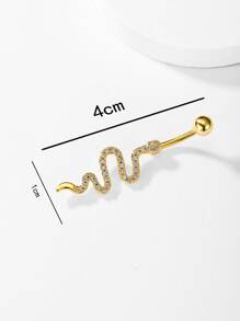 Cubic Zirconia Snake Decor Navel Belly Ring - Yellow Gold - View 3