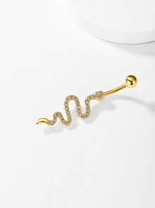 Cubic Zirconia Snake Decor Navel Belly Ring - Yellow Gold - View 4
