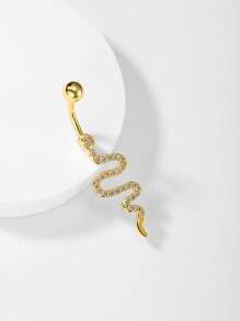 Cubic Zirconia Snake Decor Navel Belly Ring - Yellow Gold - View 5