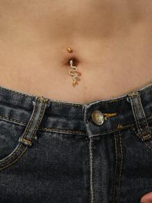 Cubic Zirconia Snake Decor Navel Belly Ring - Yellow Gold - View 6