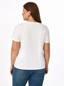 SHEIN BASICS 大尺碼純色圓領t卹 - 白色 - 查看 2