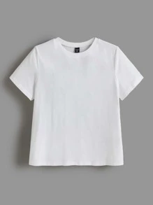 SHEIN BASICS 大尺碼純色圓領t卹 - 白色 - 查看 5