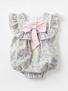 Bộ đồ liền thân in hoa nơ mùa hè cho bé gái có mũ siêu dễ thương - Nhiều màu - Xem 3