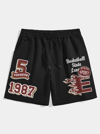 Männer Shorts mit Buchstaben Grafik, Tunnelzug